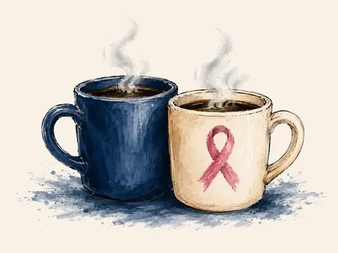 Two watercolor mugs for the For Caregivers pathway